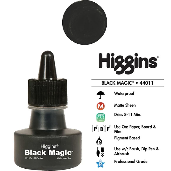 Higgins Black Magic Waterproof Drawing Ink 1oz