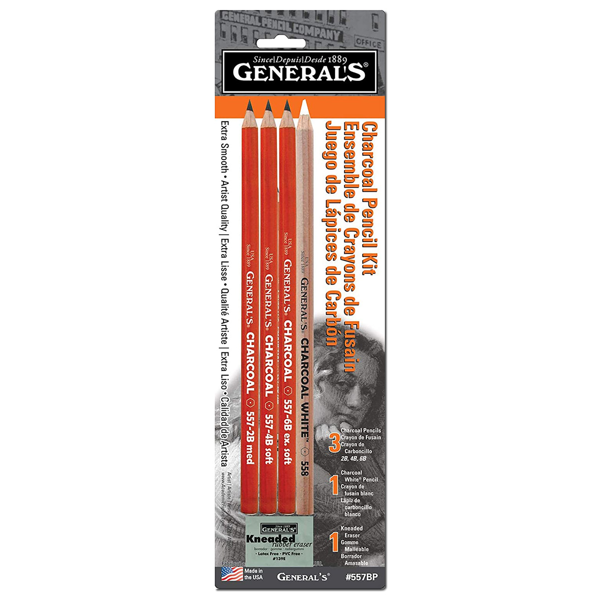General Pencil Co. Inc. 9606B Compressed Charcoal Rectangle Sticks 6b 6/Box